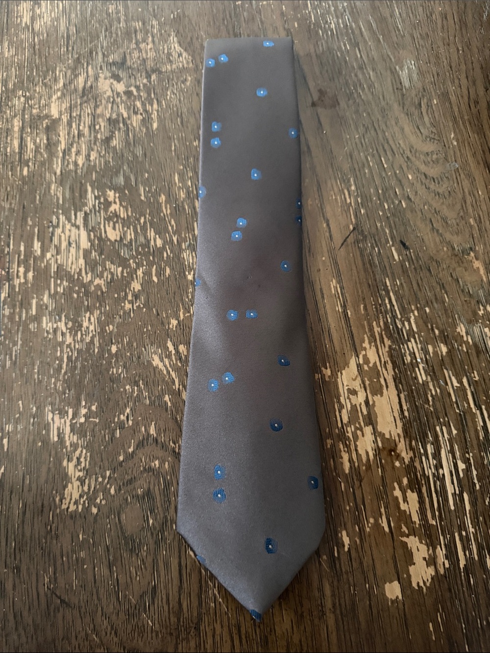 Gray Men's Tie with Blue Dot Accents